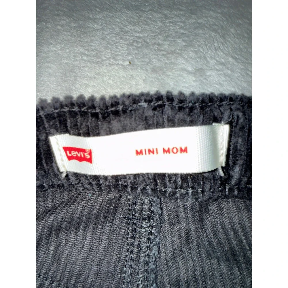 Levis Kids Mini Mom Corduroy Pants Black High Waist Adjustable Tapered Size 12 R